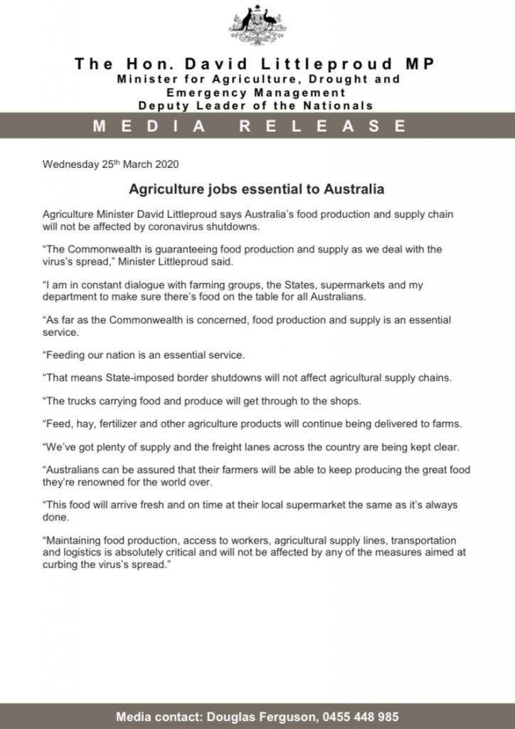 MEDIA RELEASE | Agriculture jobs essential to Australia ...